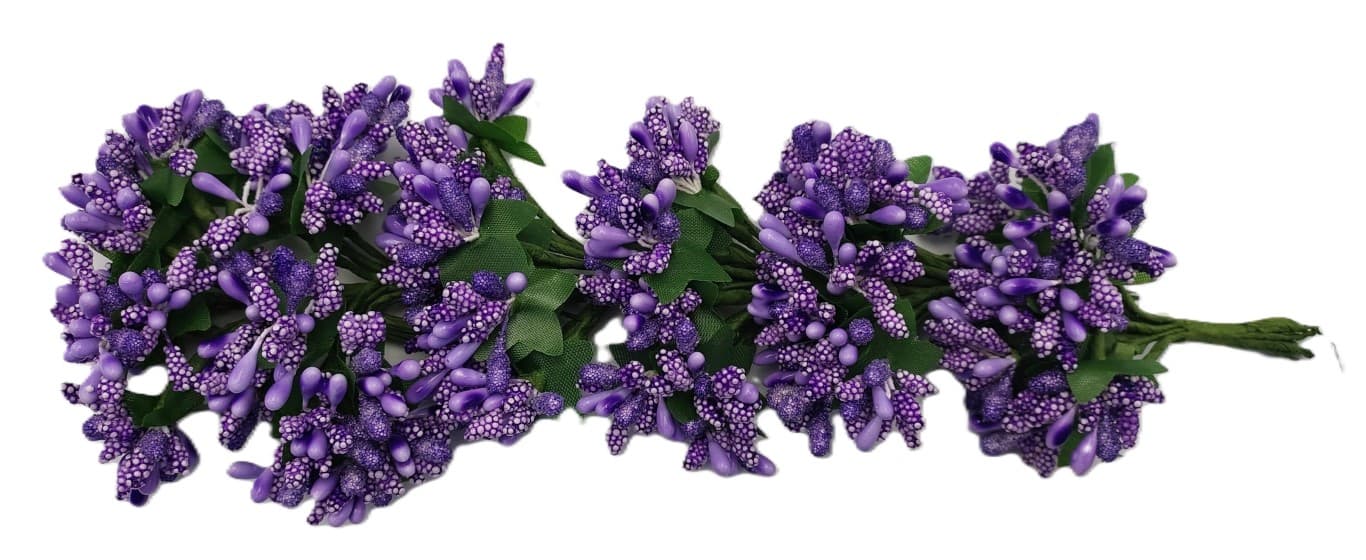 Pręciki na drucie ryż+kulki śr.2cm/6x12szt, wrzos