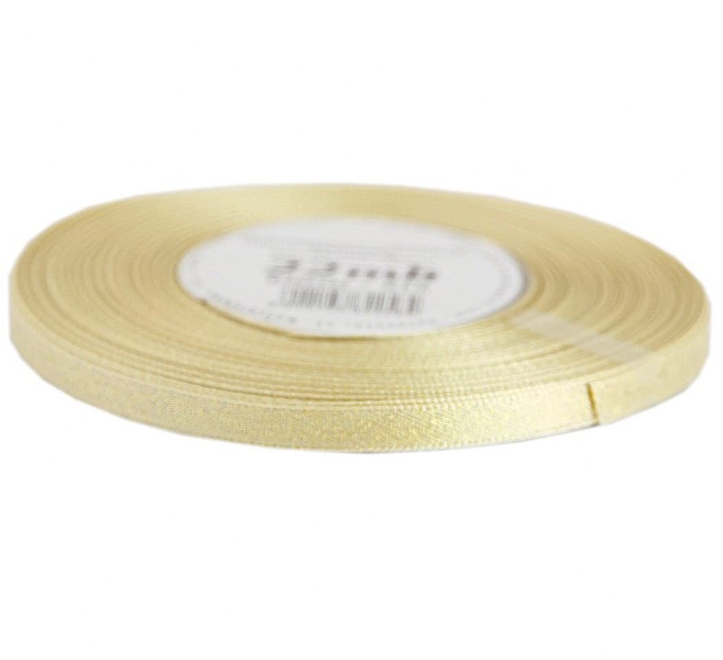 Wstążka satynowa z brokatem 6mm/22mb, jasnokremowa