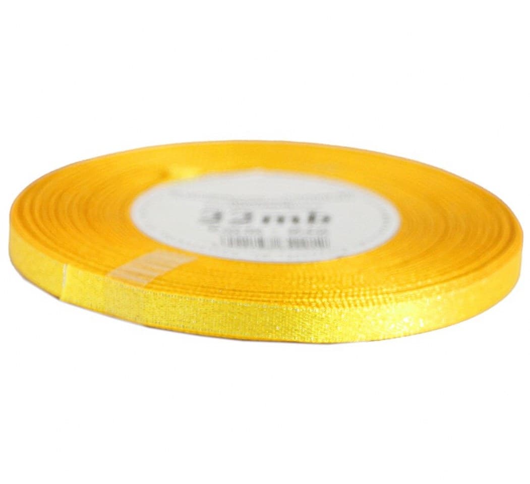 Wstążka satynowa z brokatem 6mm/22mb, żółta