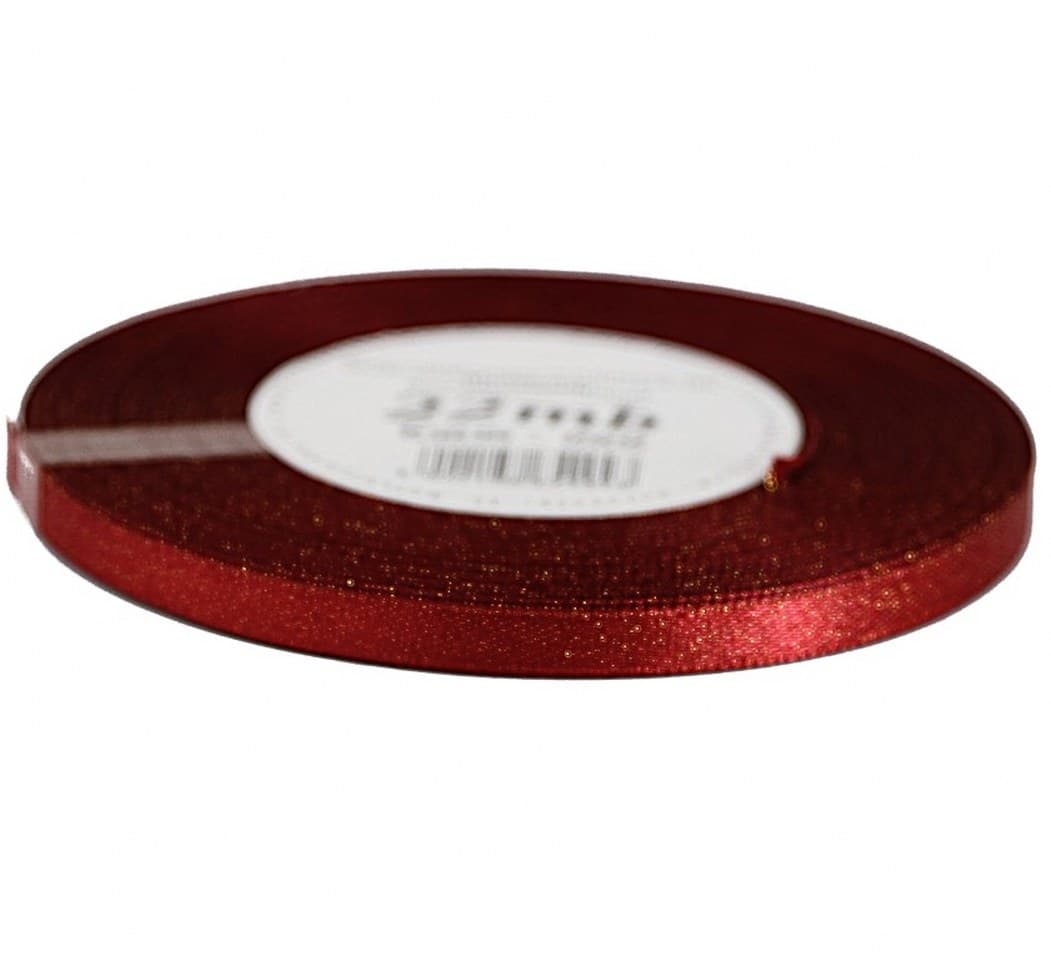 Wstążka satynowa z brokatem 6mm/22mb, bordowa