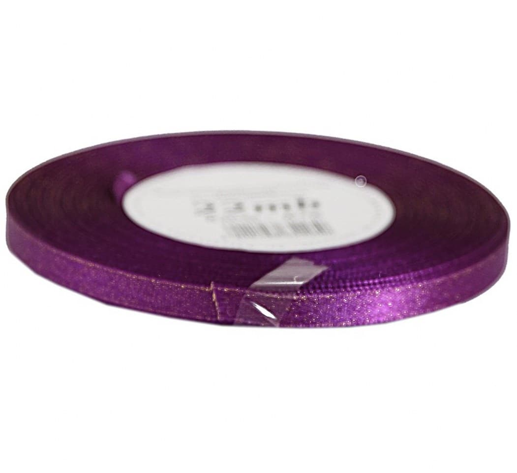Wstążka satynowa z brokatem 6mm/22mb, fioletowa