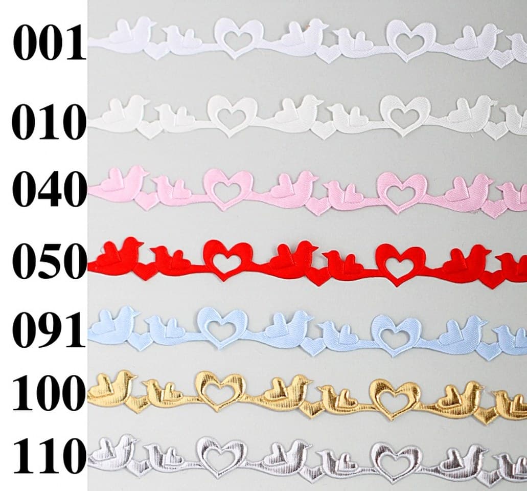 Aplikacje gołąbki+serce wys. 10mm, białe