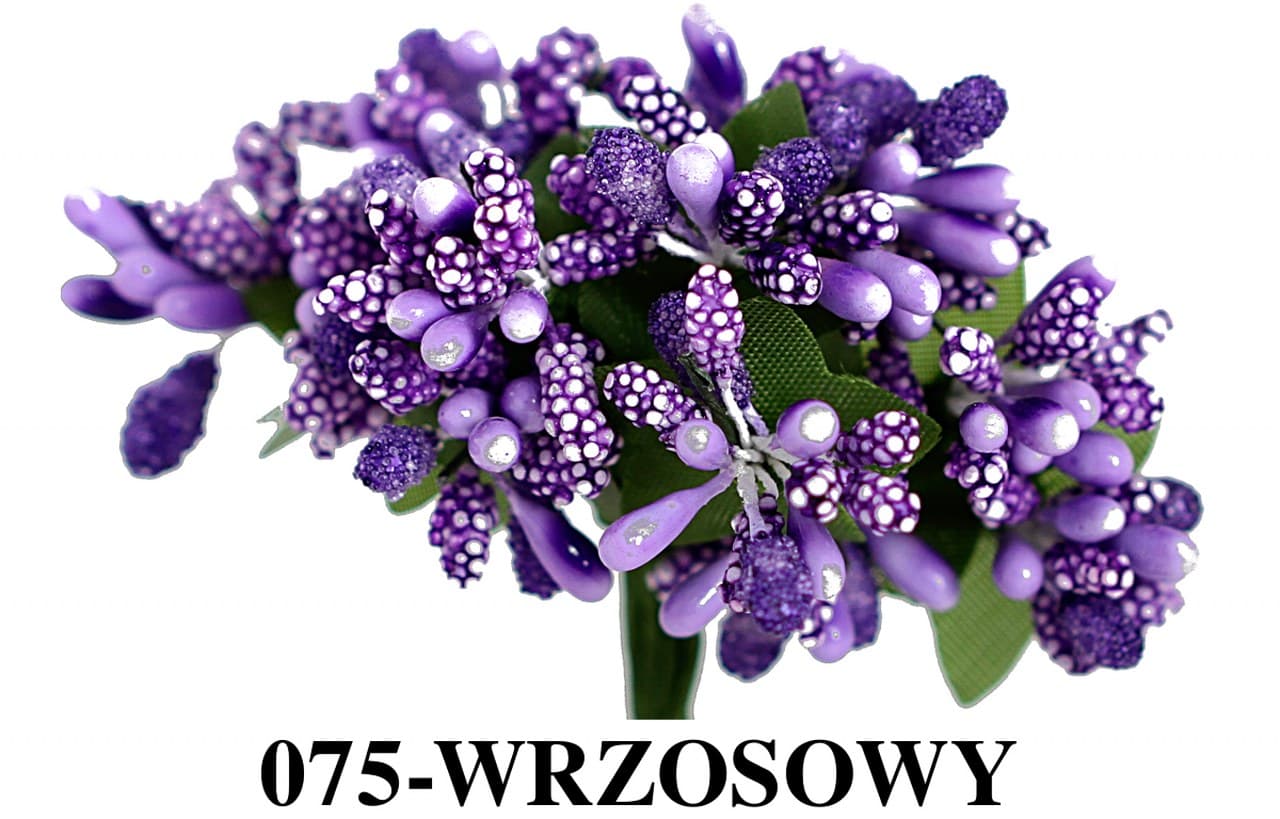 Pręciki na drucie ryż+kulki śr.2cm/12szt, wrzosowe