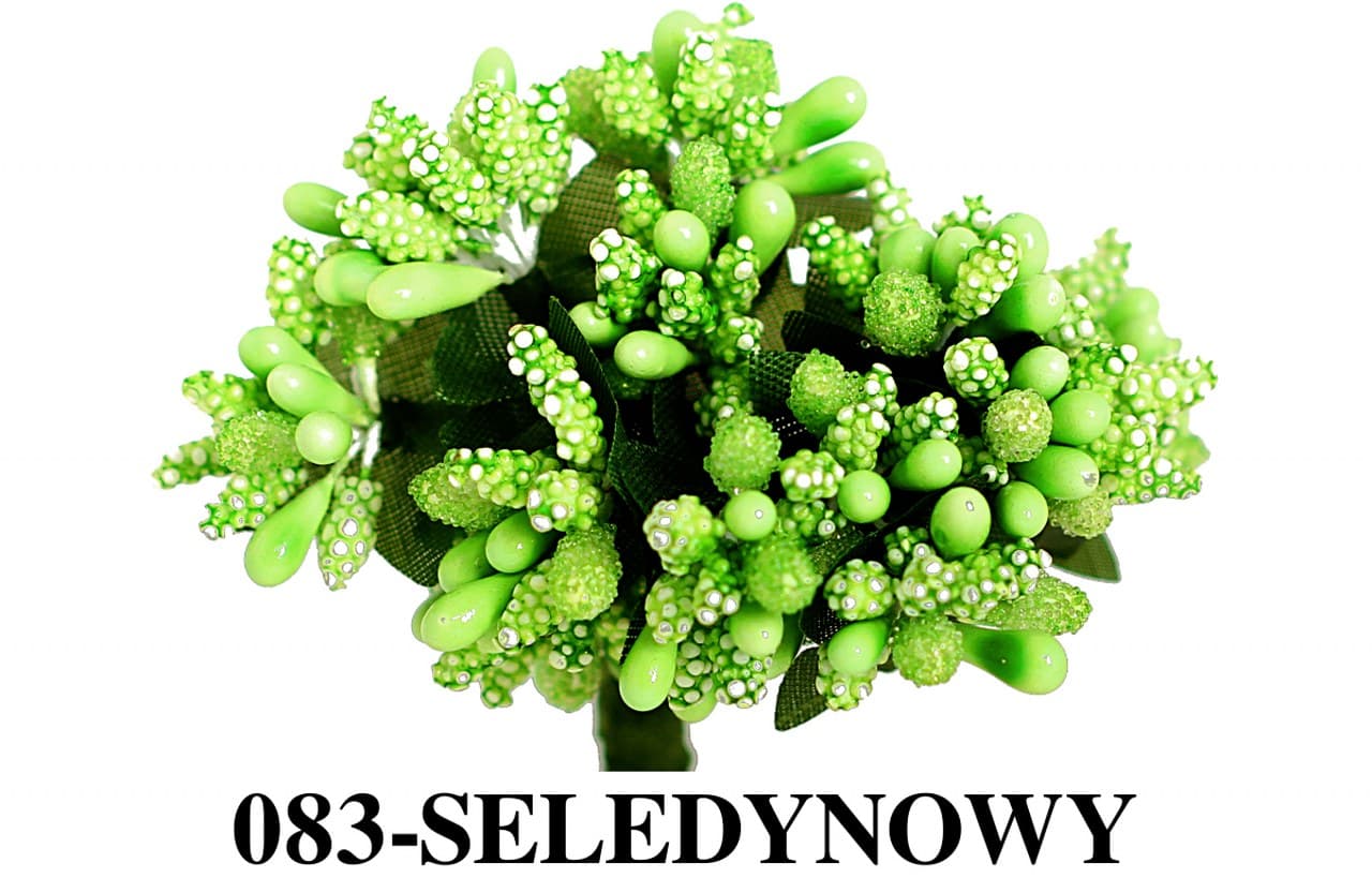 Pręciki na drucie ryż+kulki śr.2cm/12szt, seledyn