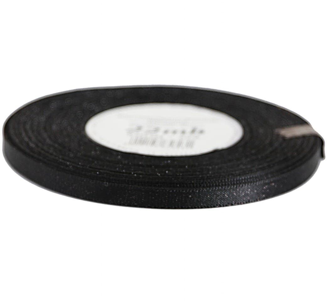 Wstążka satynowa z brokatem 6mm/22mb, czarna