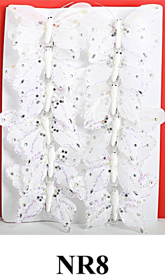 Sztuczne białe motyle szer. 8cm, 12szt.