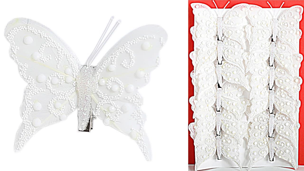 Sztuczne białe motyle szer. 8cm, 12szt.