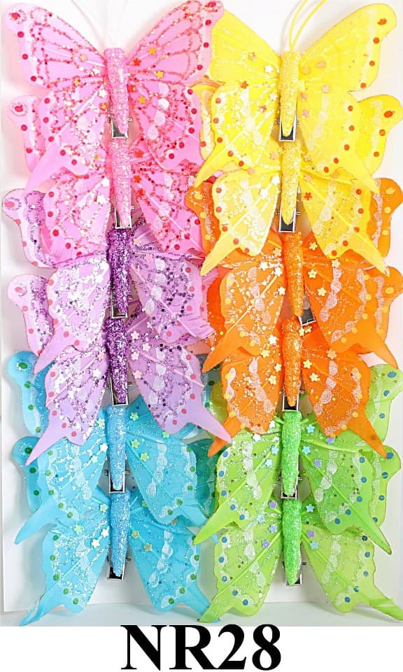 Sztuczne kolorowe motyle szer. 7cm, 12szt.