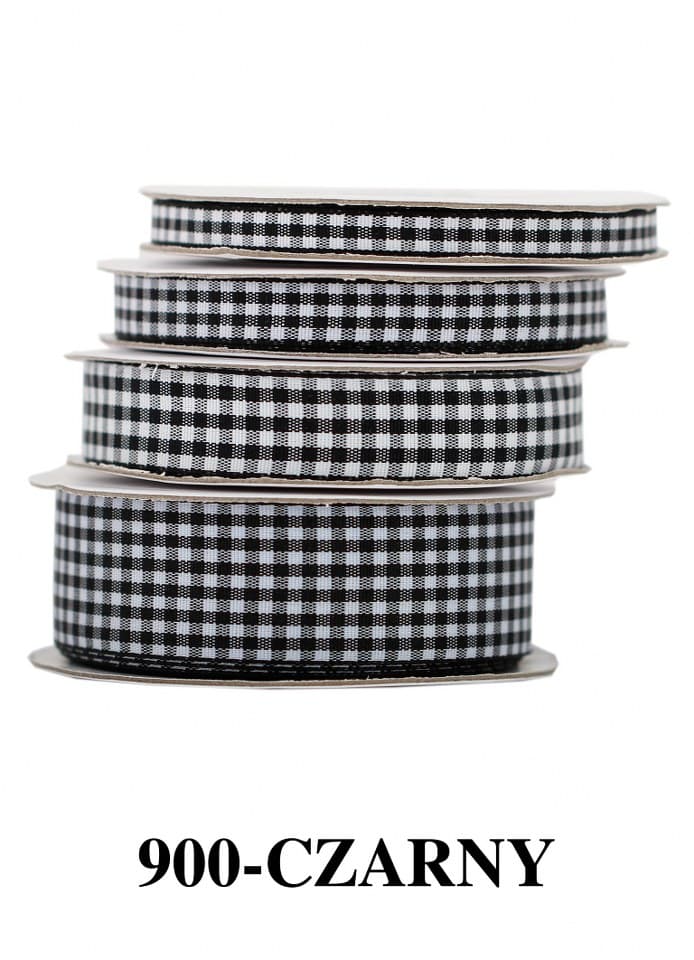 Wstążka materiałowa w kratkę 15mm/9mb, czarna