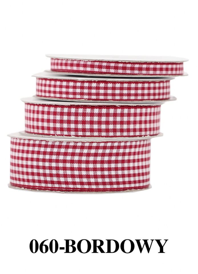 Wstążka materiałowa w kratkę 9mm/9mb, bordowa