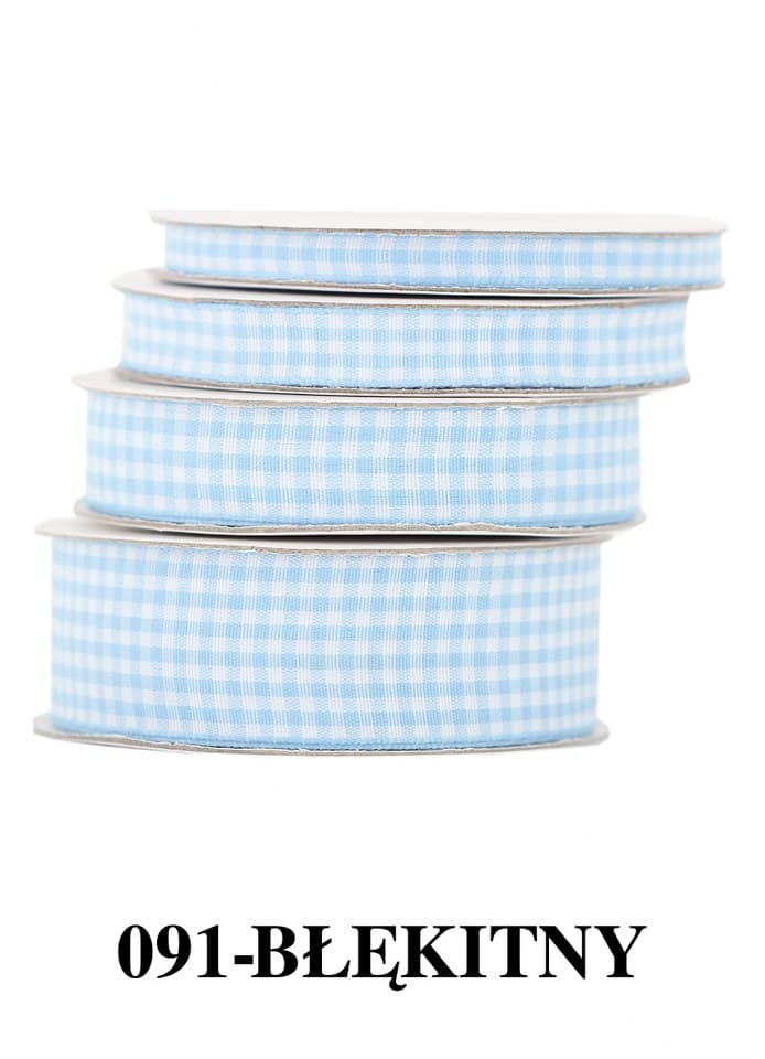 Wstążka materiałowa w kratkę 9mm/9mb, błękitna