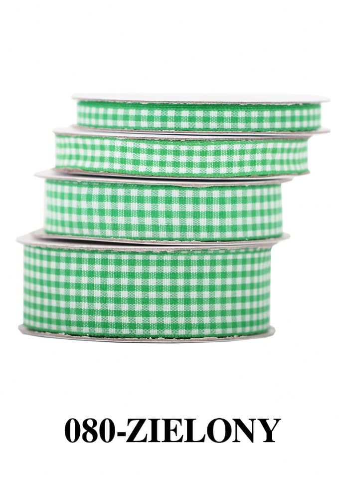 Wstążka materiałowa w kratkę 6mm/9mb, zielona