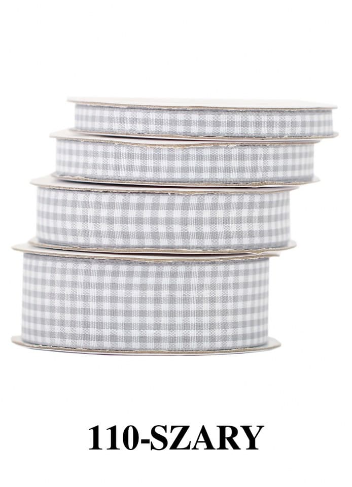 Wstążka materiałowa w kratkę 6mm/9mb, srebrna