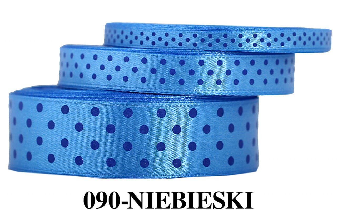 Wstążka satynowa w kropki niebieskie, 25mm/22mb 
