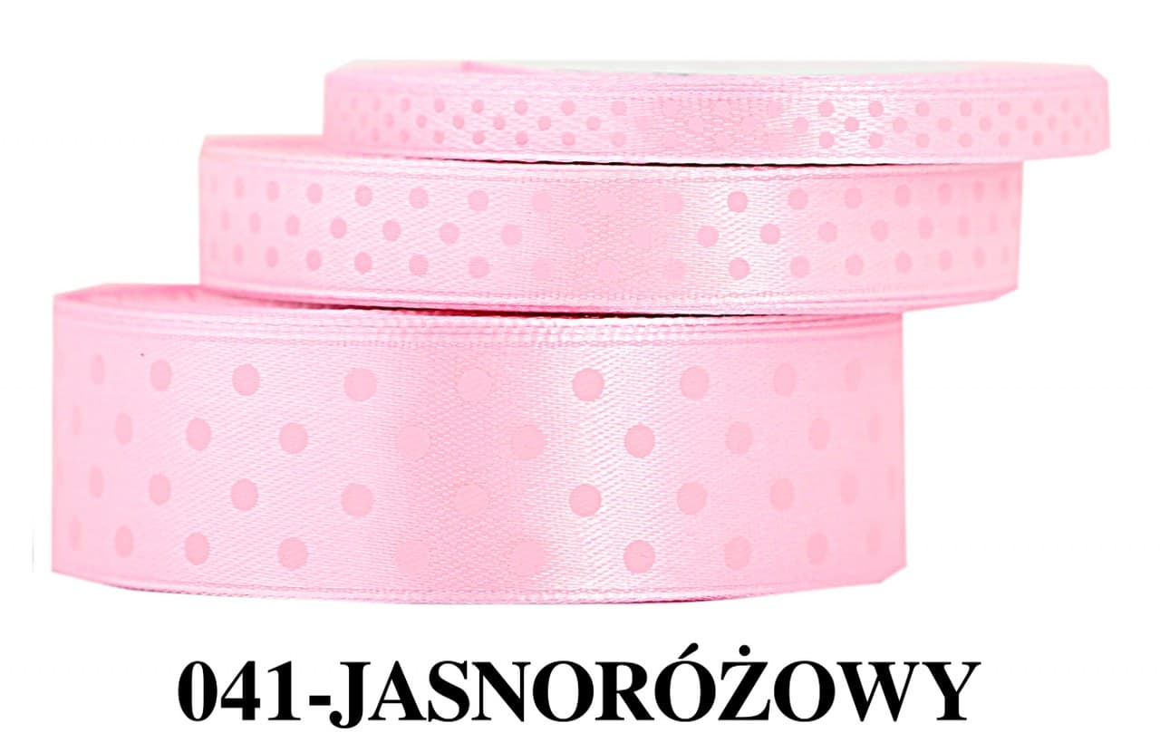 Wstążka satynowa w kropki różowe, 12mm/22mb 