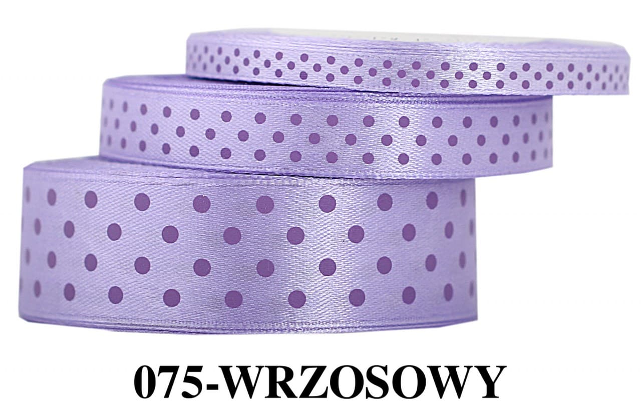 Wstążka satynowa w kropki wrzosowe, 12mm/22mb 