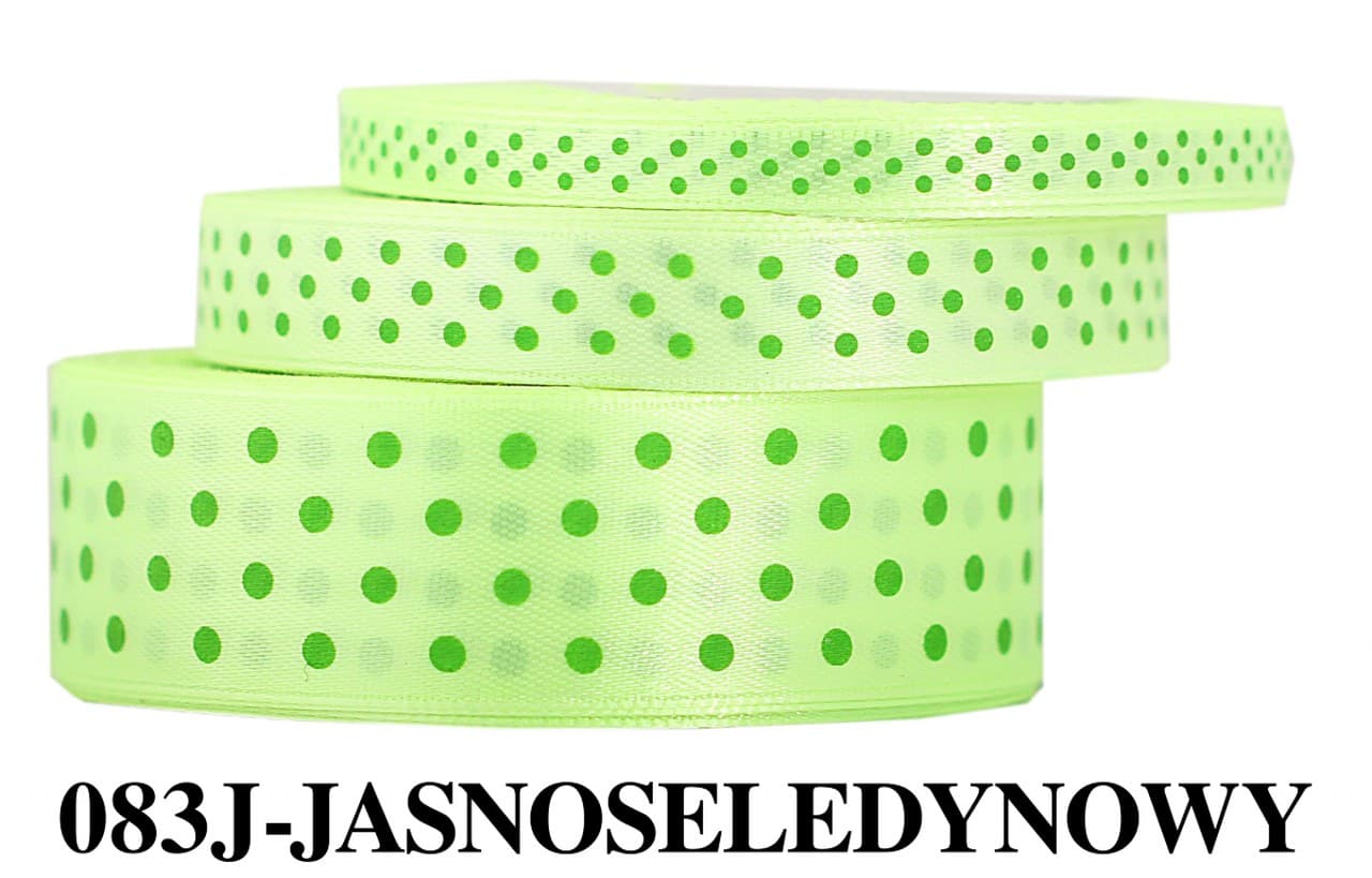 Wstążka satynowa w kropki seledynowe, 12mm/22mb 