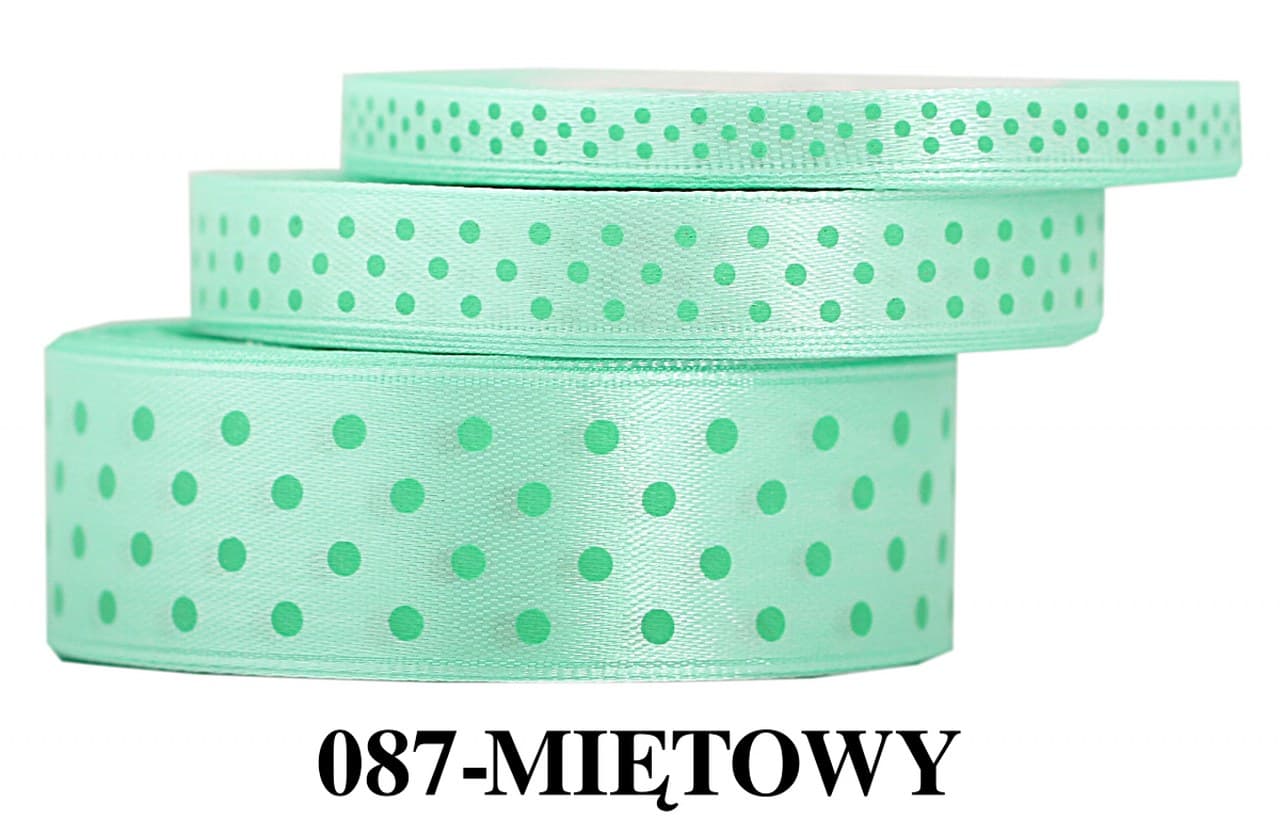 Wstążka satynowa w kropki miętowe, 12mm/22mb 