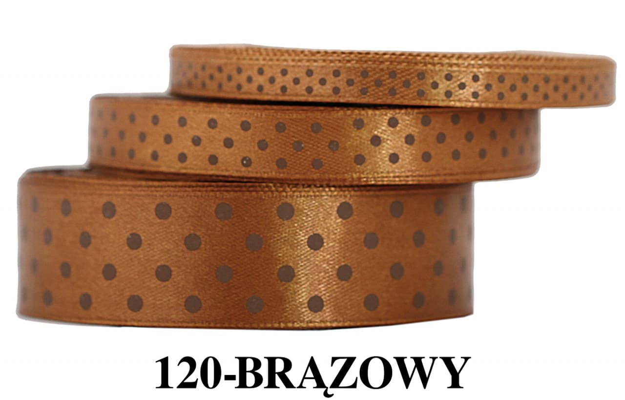 Wstążka satynowa w kropki brązowe, 12mm/22mb 