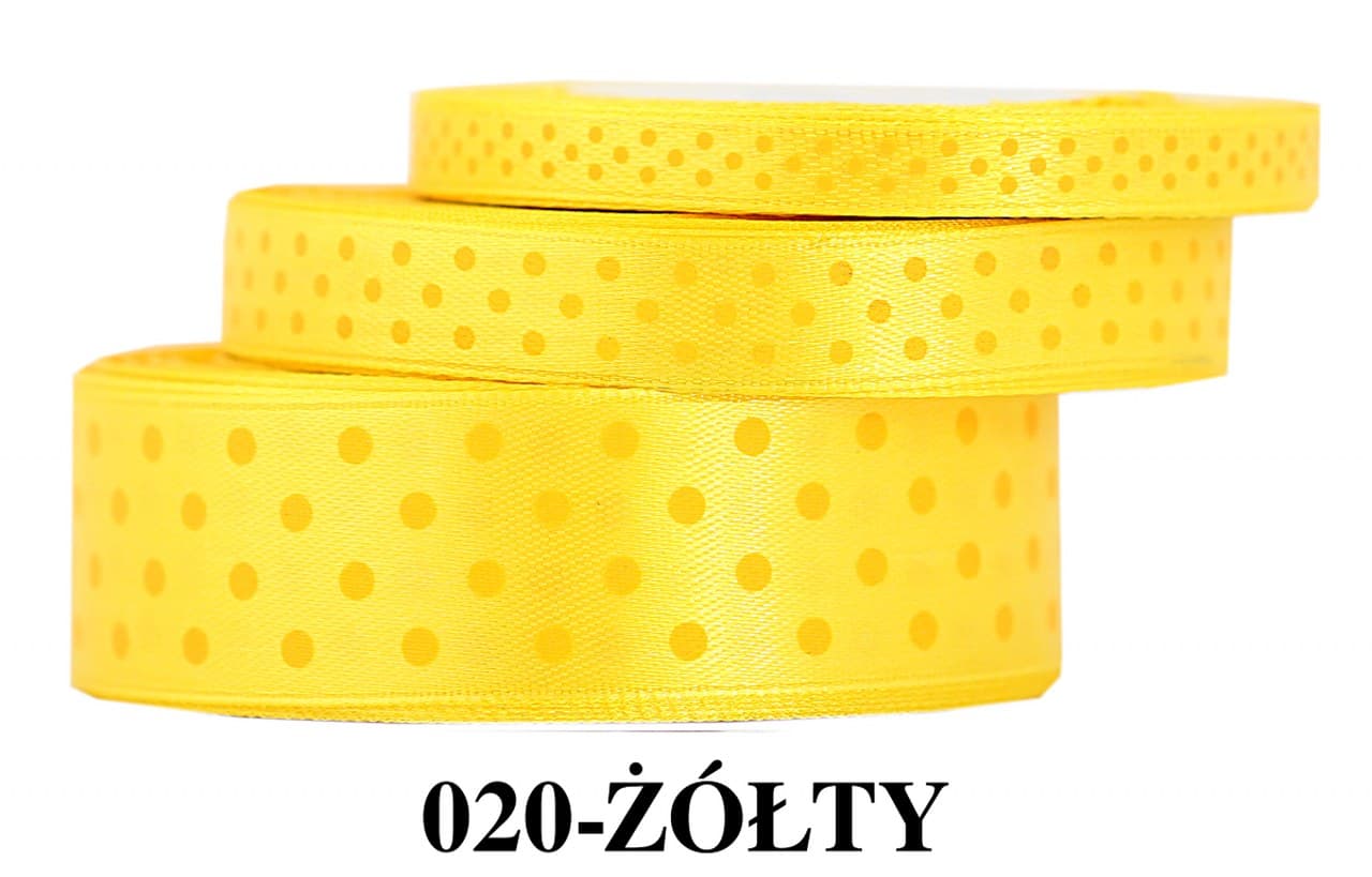 Wstążka satynowa w kropki żółte, 6mm/22mb 