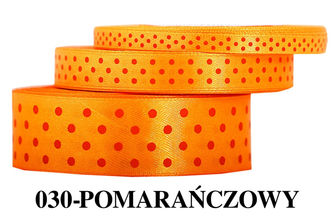 Wstążka satynowa w kropki pomarańczowe, 6mm/22mb 