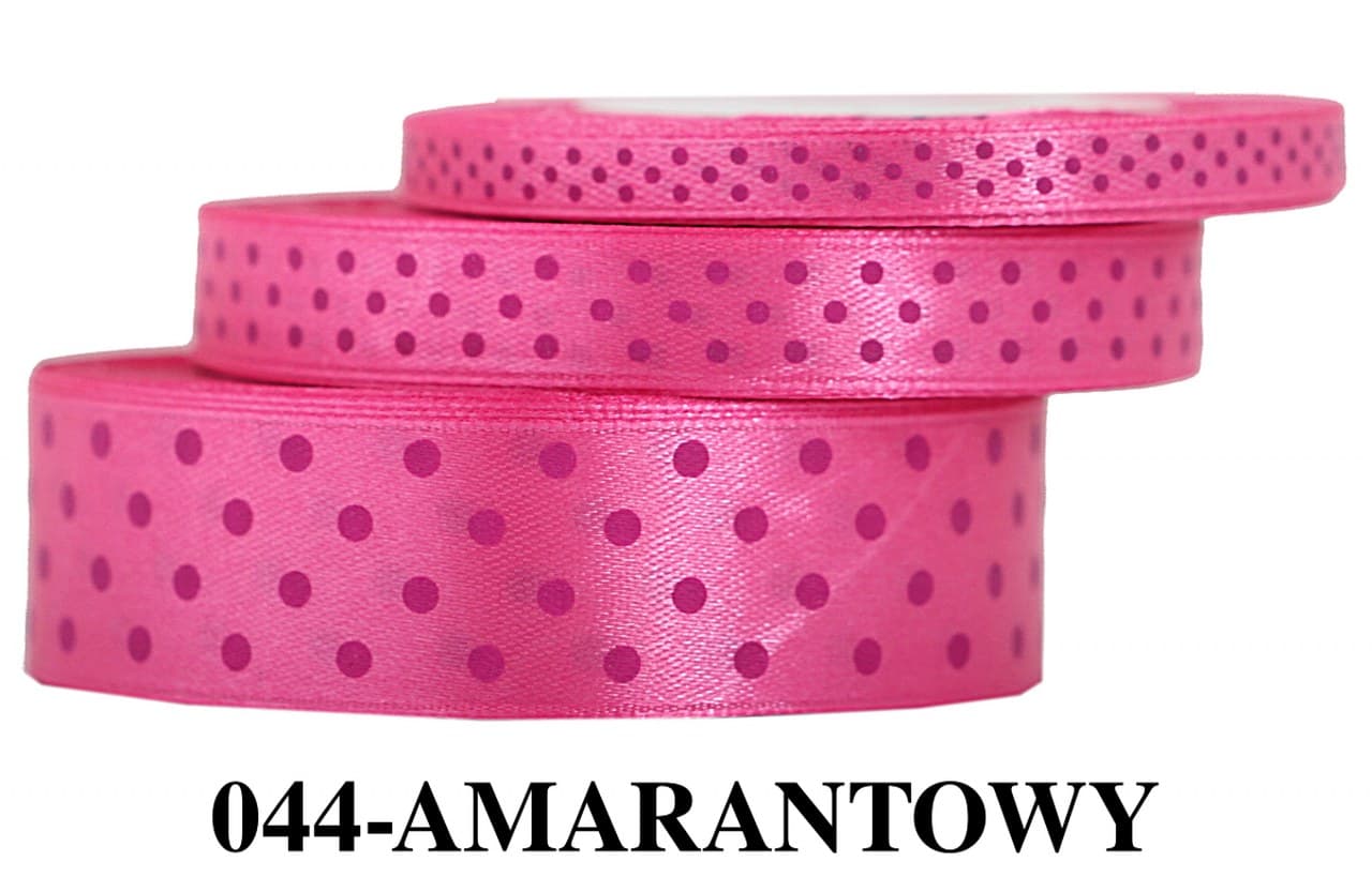 Wstążka satynowa w kropki amarantowe, 6mm/22mb 