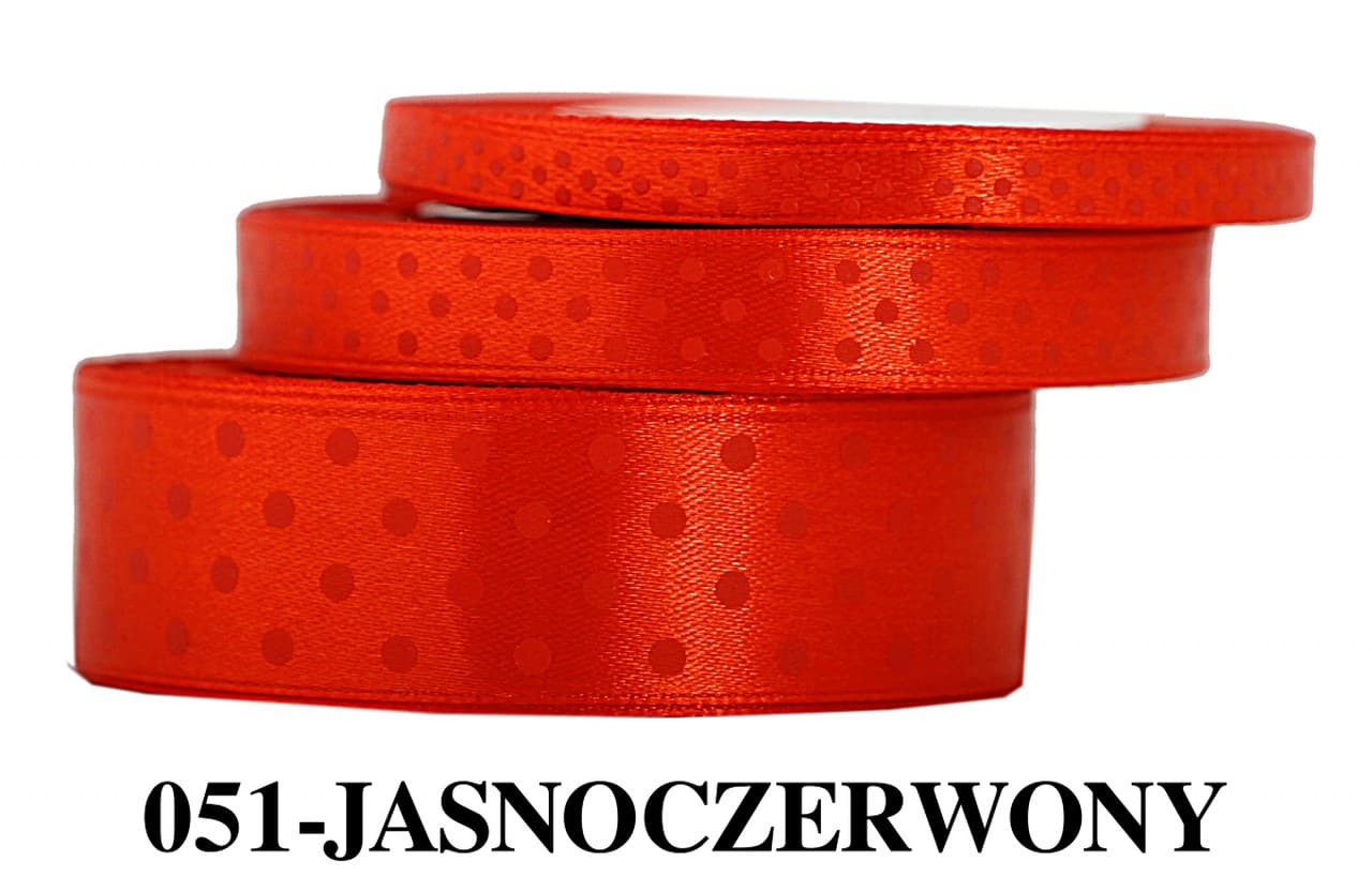 Wstążka satynowa w kropki czerwone, 6mm/22mb 