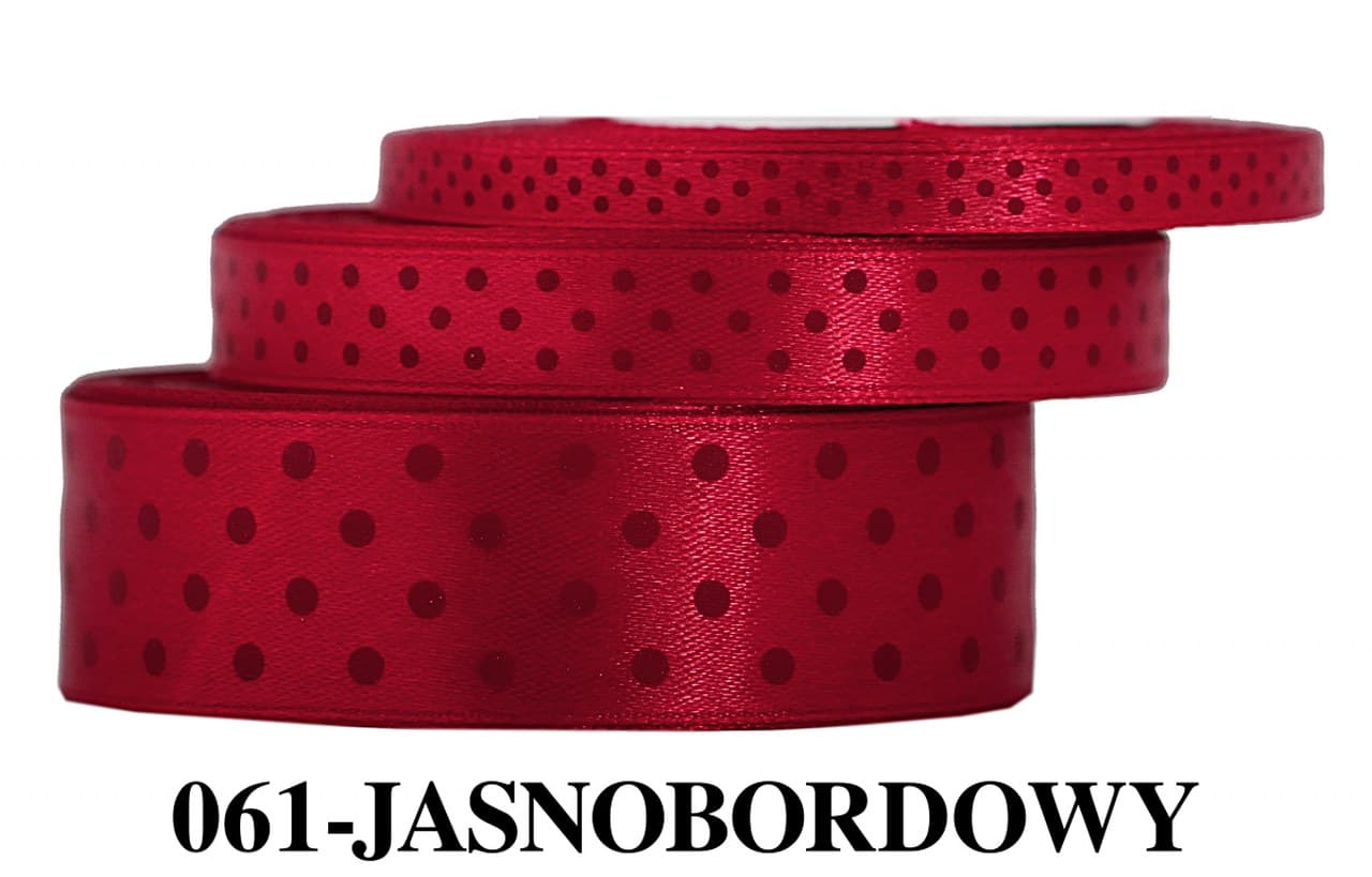 Wstążka satynowa w kropki bordowe, 6mm/22mb 