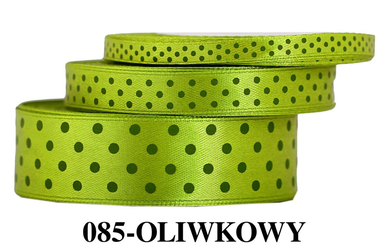 Wstążka satynowa w kropki oliwkowe, 6mm/22mb 