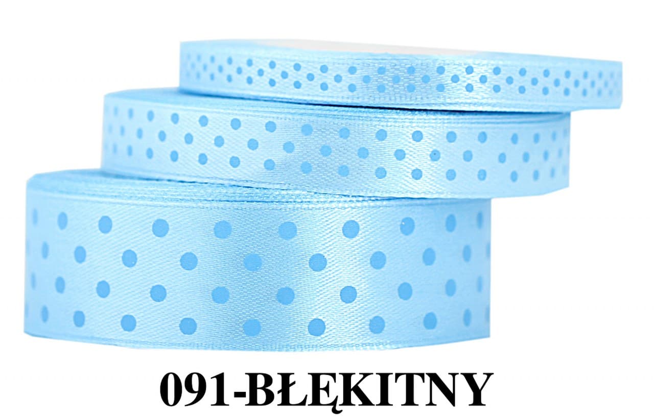 Wstążka satynowa w kropki błękitne, 6mm/22mb 