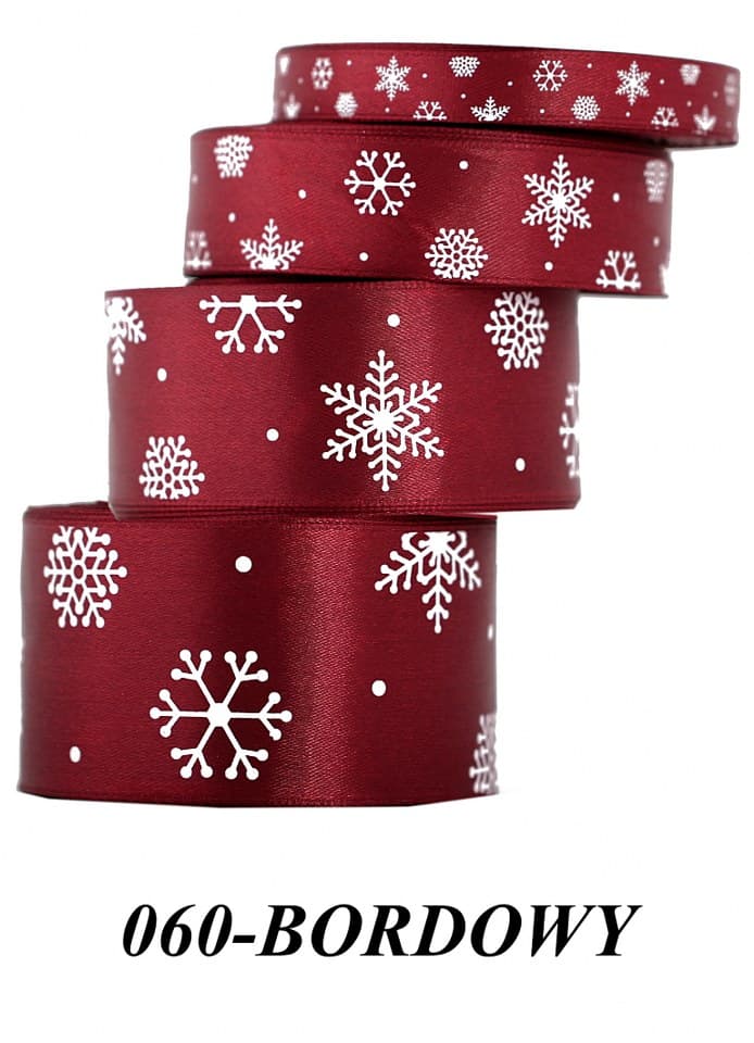 Wstążka satynowa śnieżynki, 38mm/22mb, bordowa