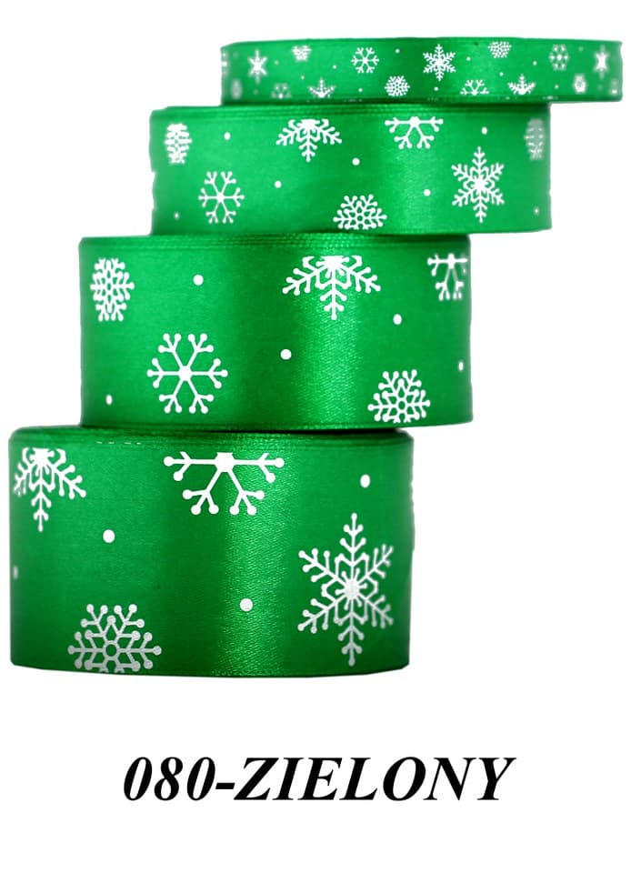 Wstążka satynowa śnieżynki, 50mm/22mb, zielona
