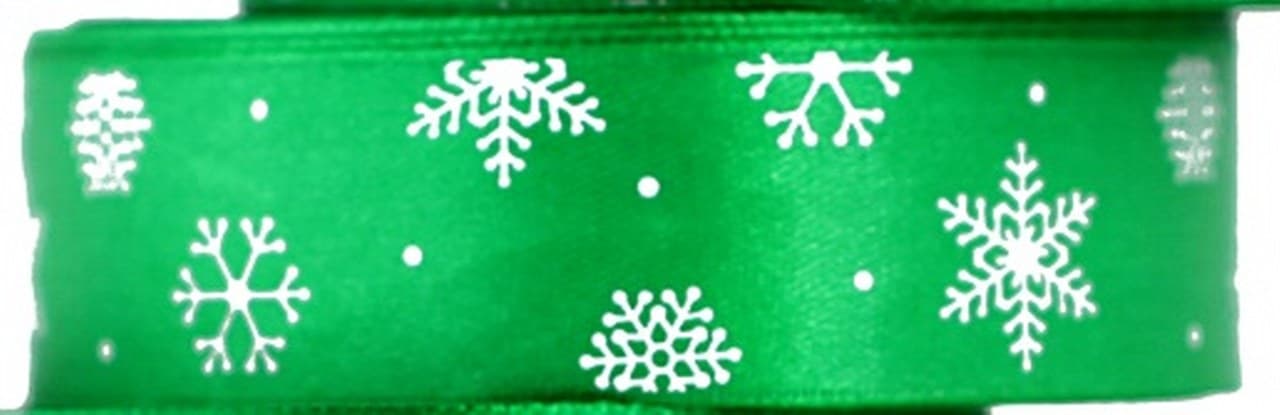Wstążka satynowa śnieżynki, 25mm/22mb, zielona