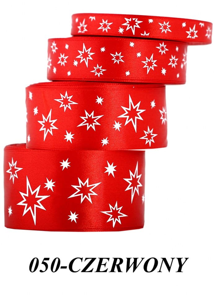Wstążka satynowa gwiazdki, 38mm/22mb, czerwona