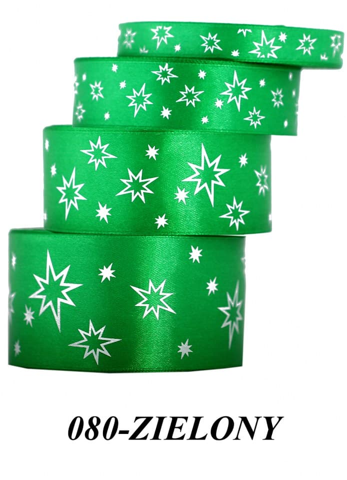 Wstążka satynowa gwiazdki, 38mm/22mb, zielona