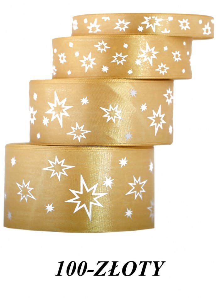 Wstążka satynowa gwiazdki, 38mm/22mb, złota