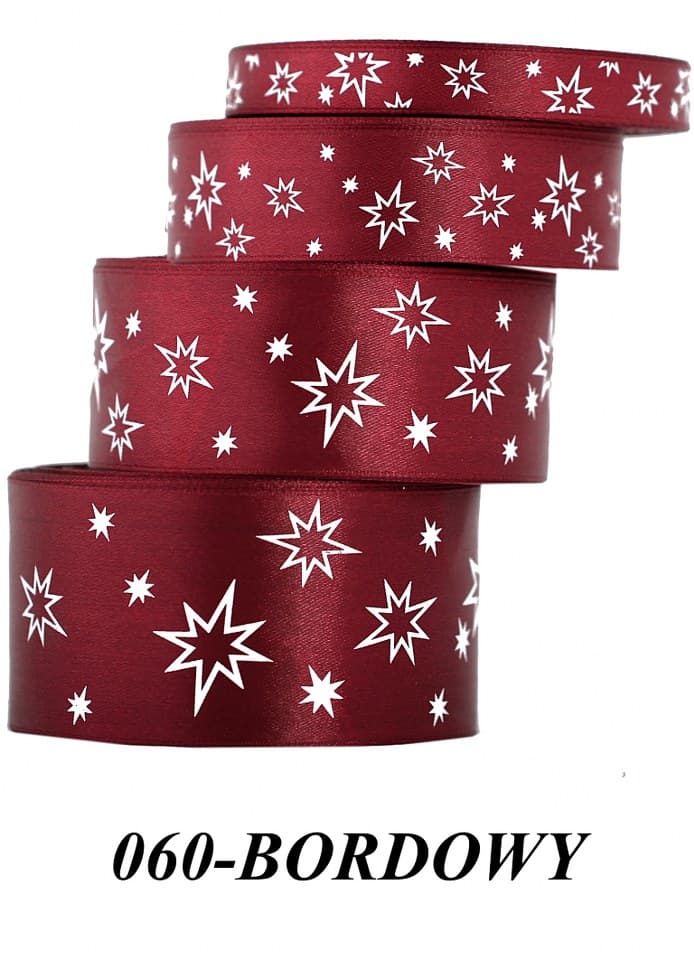 Wstążka satynowa gwiazdki, 50mm/22mb, bordowa