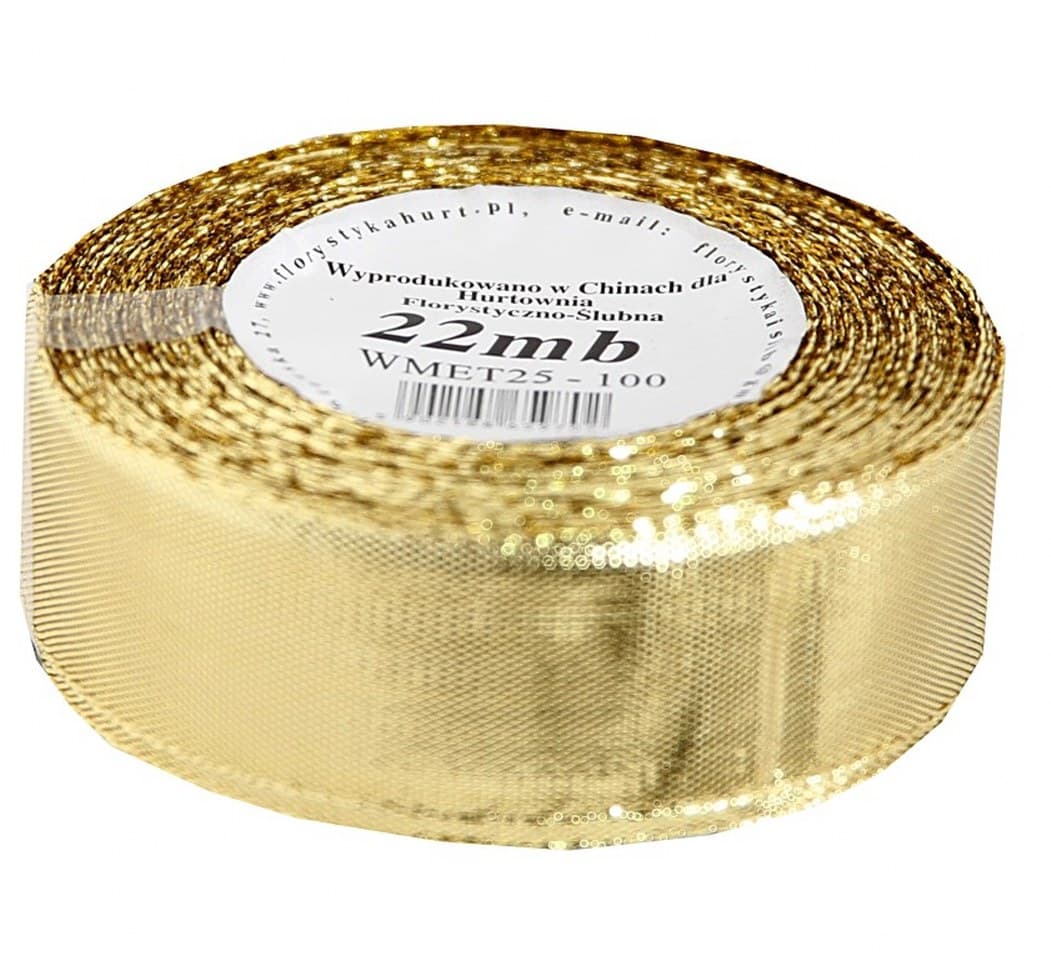 Wstążka metalizowana 25mm/22mb, złota