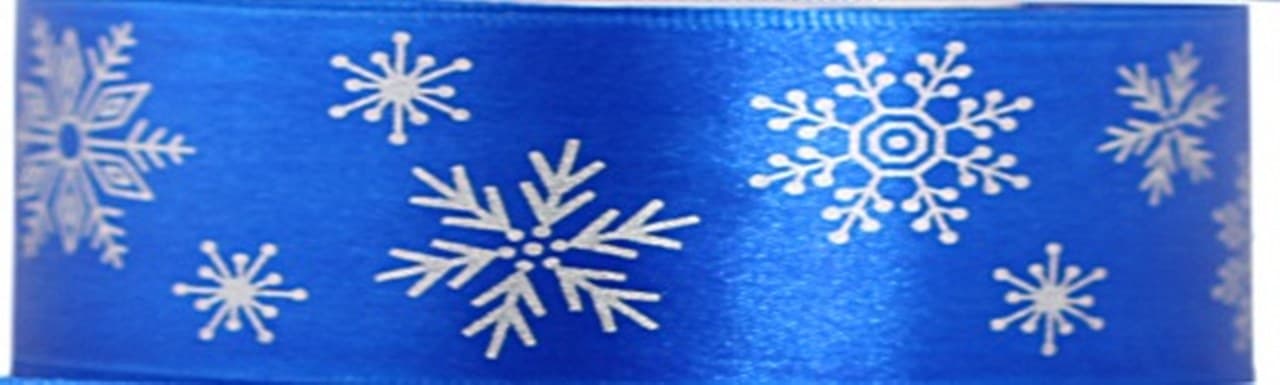 Wstążka w śnieżynki metalizowane 25mm/22m chabrowa