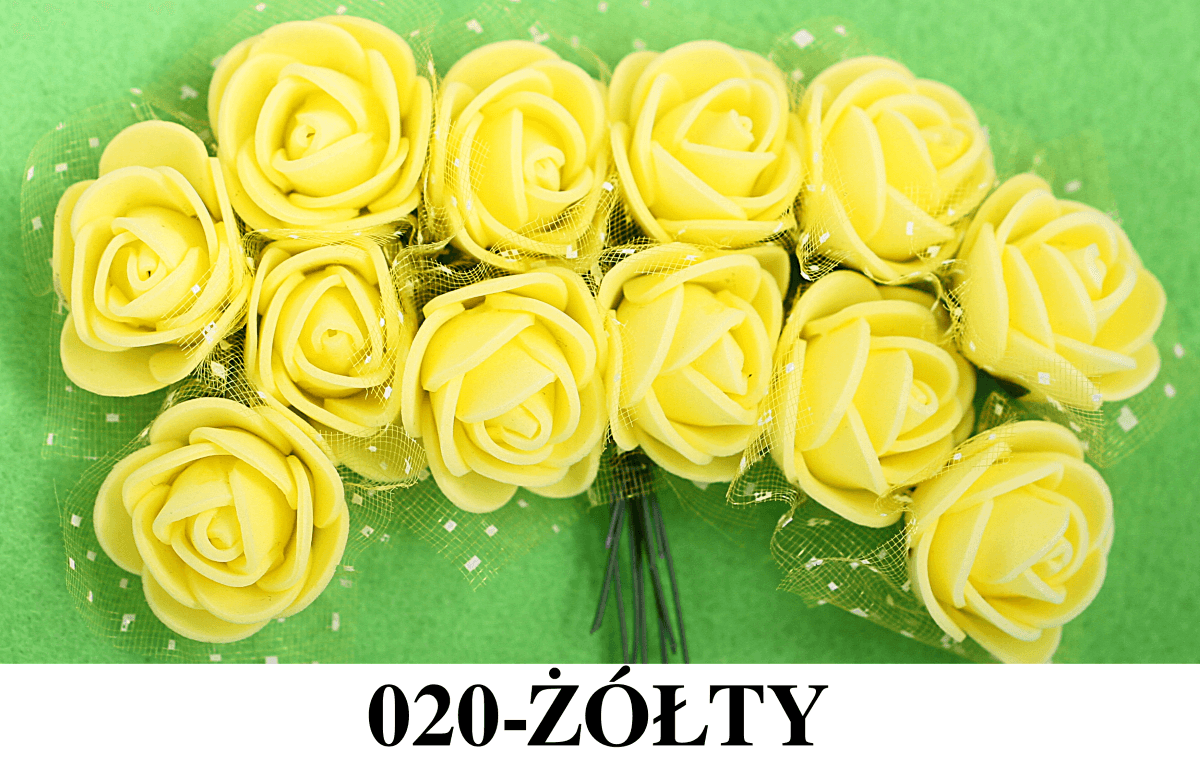 Piankowe kwiaty z tiulem śr.2,5cm/6x12szt, żółte