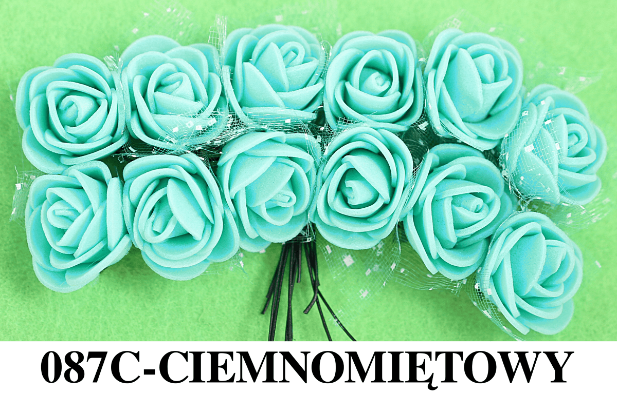 Piankowe kwiaty z tiulem śr.2,5cm/6x12szt, c.mięta