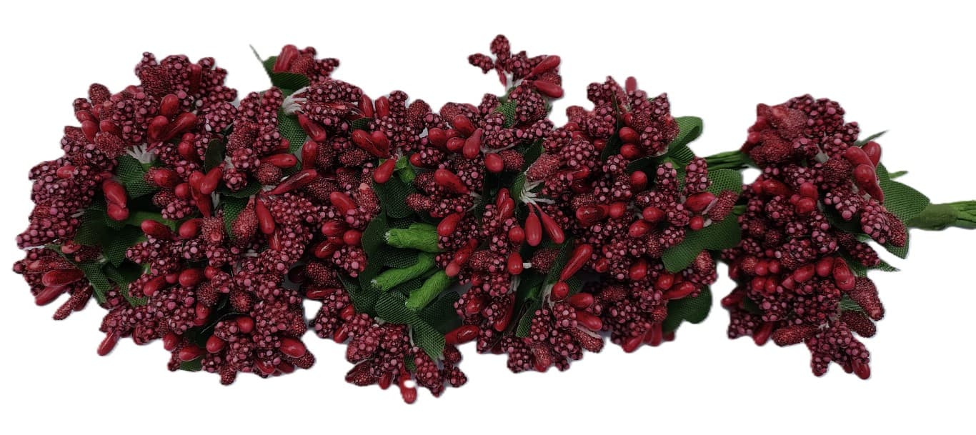 Pręciki na drucie ryż+kulki śr.2cm/6x12szt bordowe