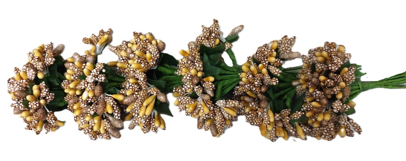 Pręciki na drucie ryż+kulki śr.2cm/6x12szt, złote