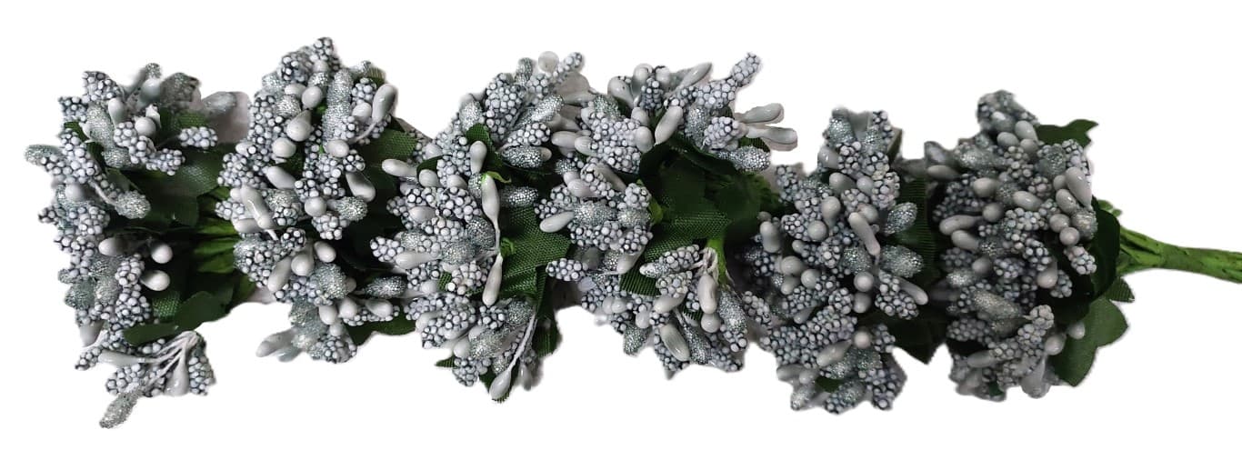 Pręciki na drucie ryż+kulki śr.2cm/6x12szt srebrne