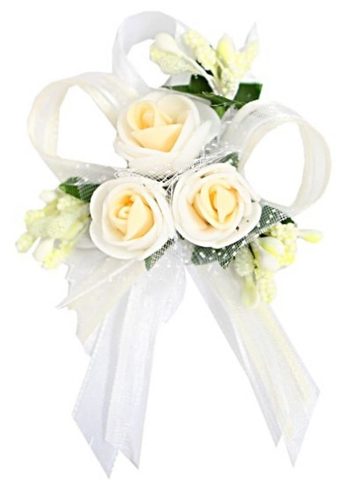 Duży kotylion dla rodziców 6x9cm biały/ciemny krem