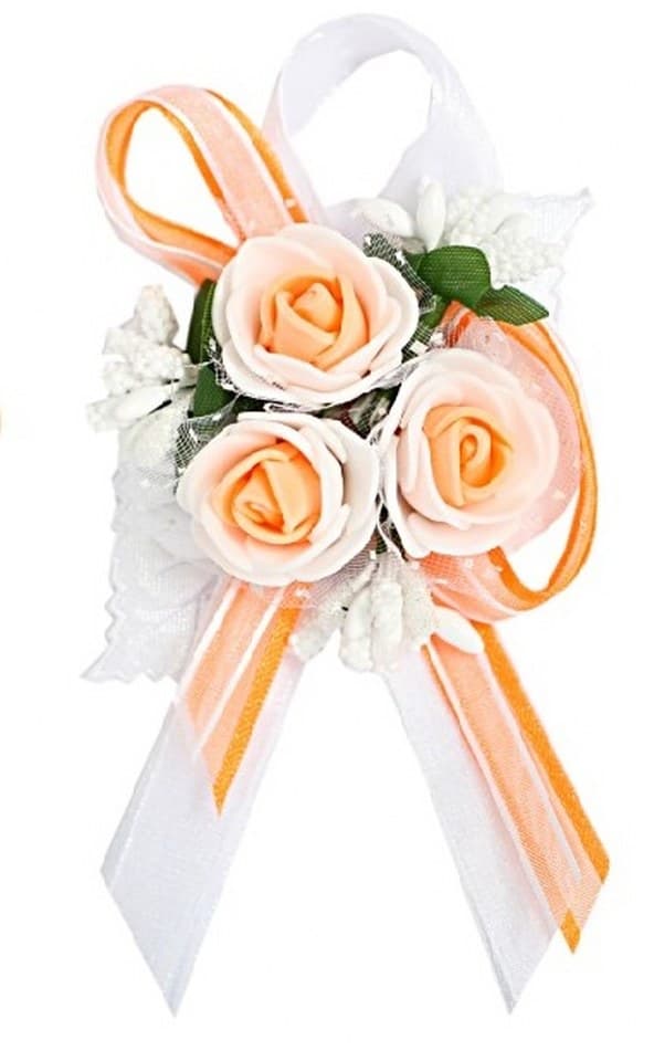 Duży kotylion dla rodziców 6x9cm biały/biały/łosoś