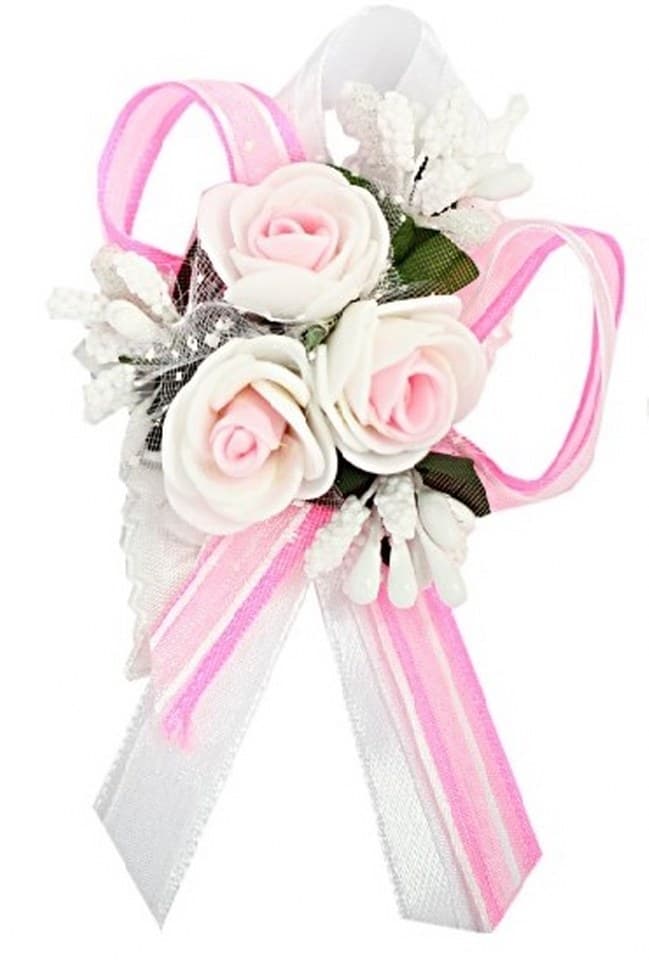 Duży kotylion dla rodziców 6x9cm, biały/blady róż