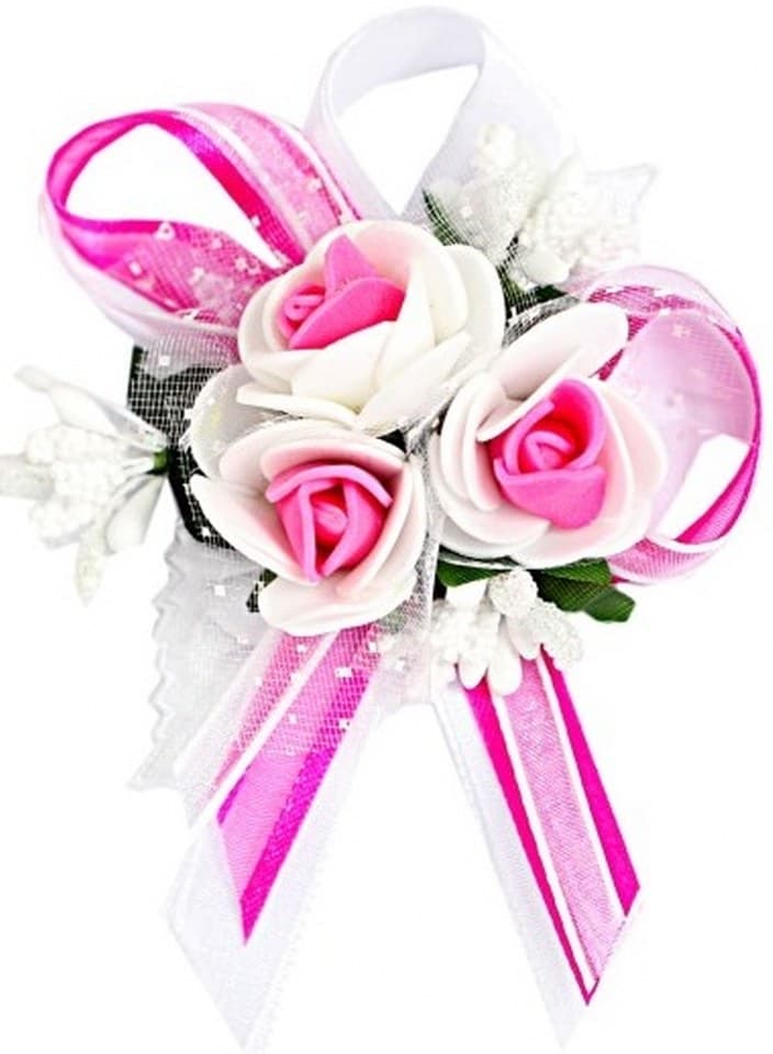 Duży kotylion dla rodziców 6x9cm, biały/amarantowy