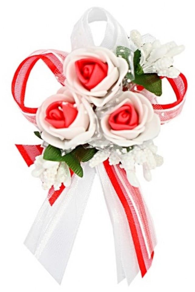 Duży kotylion dla rodziców 6x9cm, biały/czerwony