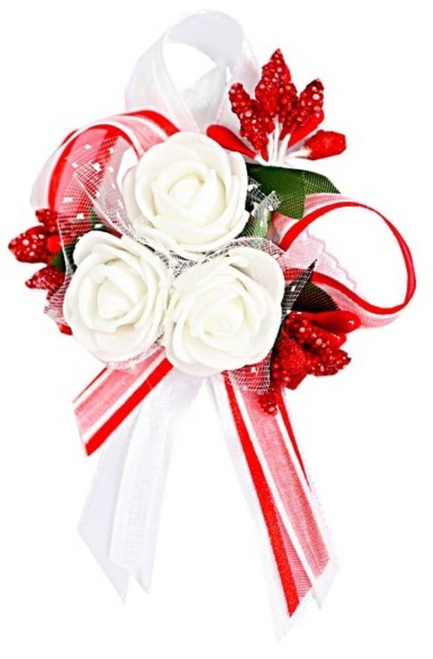 Duży kotylion dla rodziców 6x9cm, b/b/czerwony